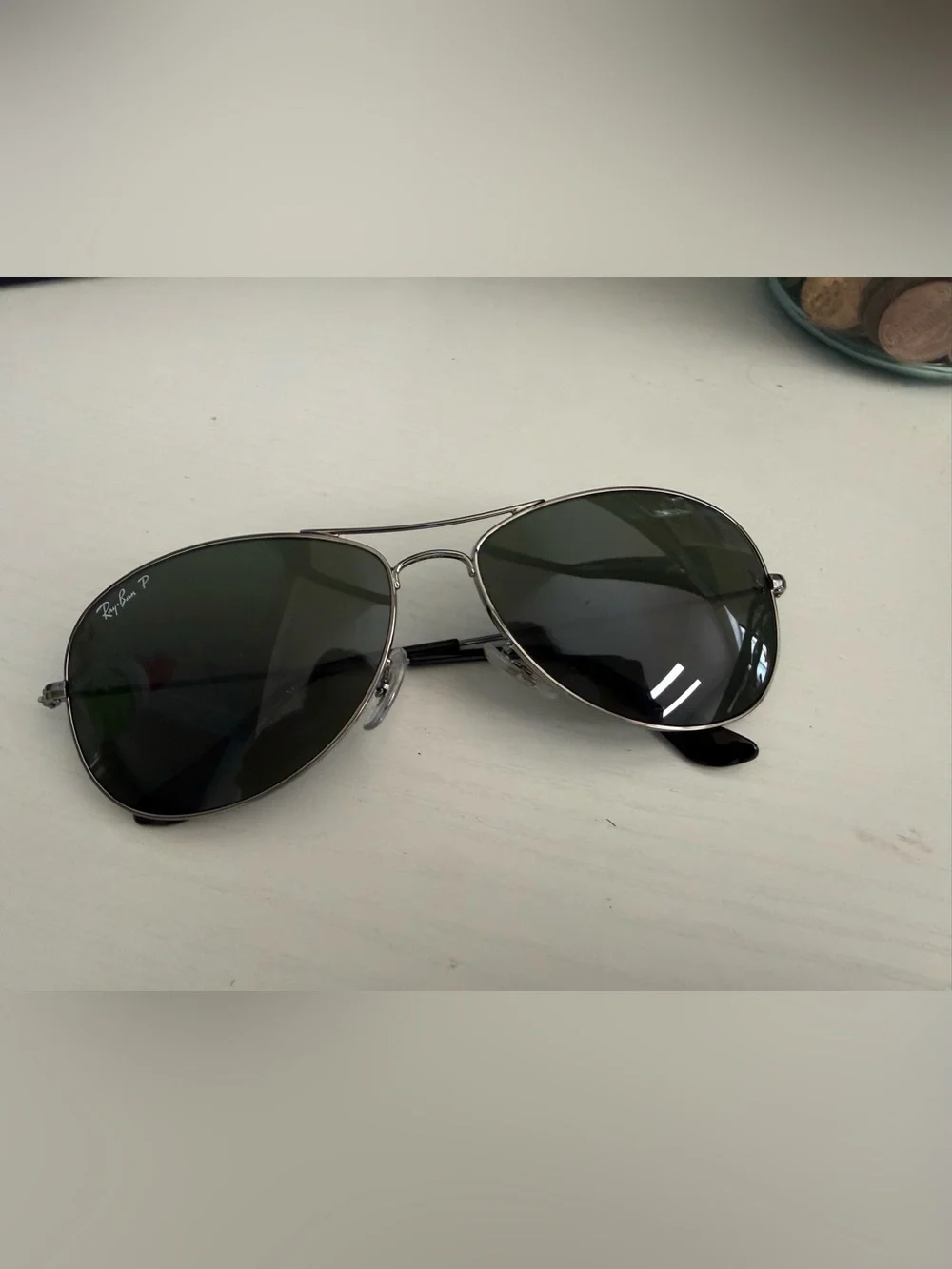Ray-Ban Silver Aviator Sunglasses with Dark Green Lenses